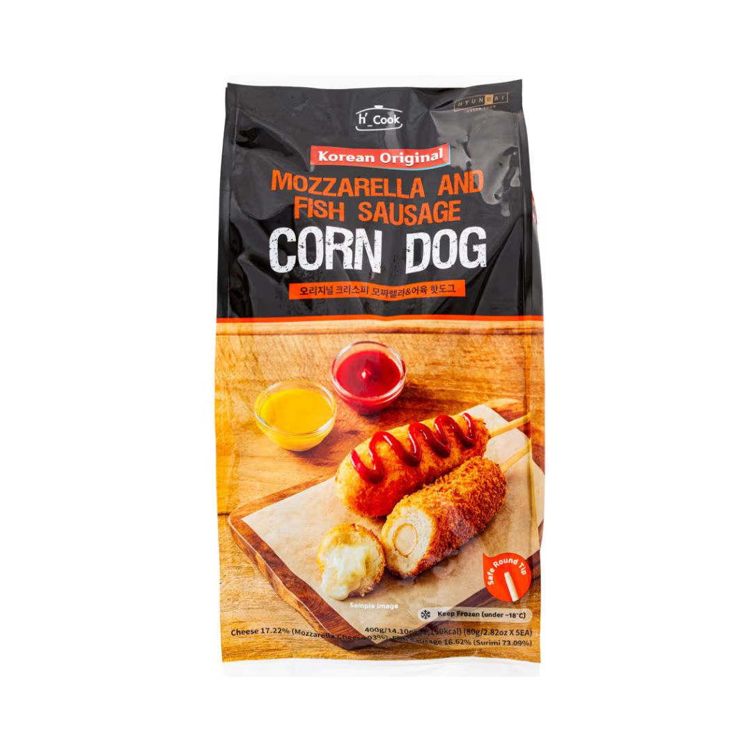 H'_Cook Korean Original Corn Dogs Crispy Mozzarela & Fish Sausage (80g x 5) 400g - Pack